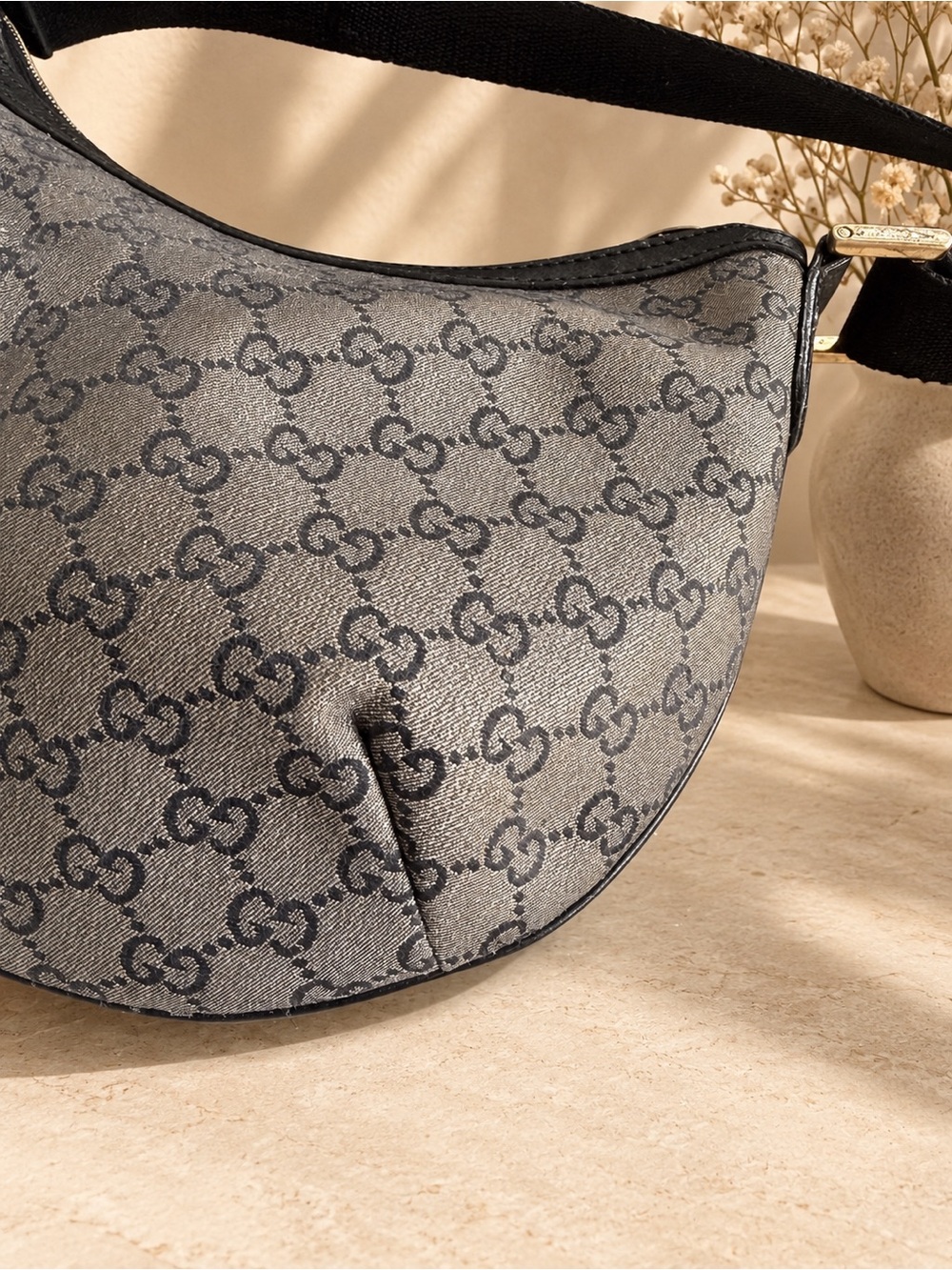 Authentic Gucci GG Canvas Shoulder Bag Navy Gold 181092 Monogram Purse Crossbody - Picture 7 of 16